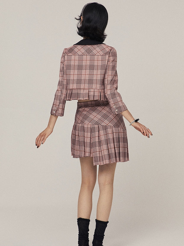 Plaid Long Sleeve Jacket &amp; Short Skirt Setup