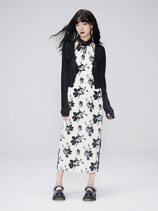 CHINESE-STYLE PRINTED SLEEVESSS Dress &amp; Cardigan Shirt