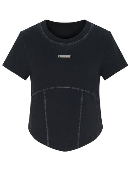 Washed Structure Short-sleeved Thin T-shirt