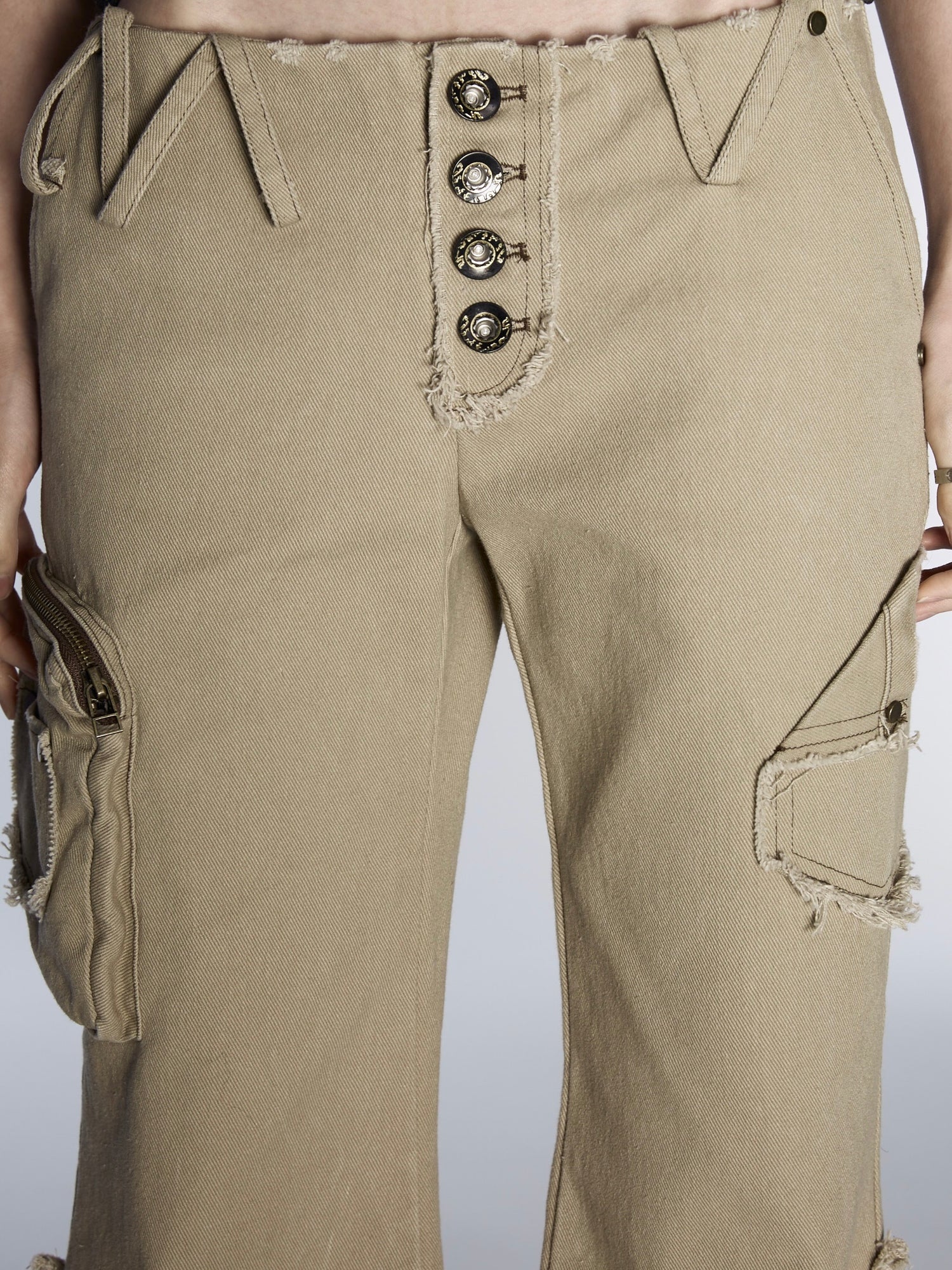 Ultra-low Waist Raw Edge Rivet Denim Flared Pants