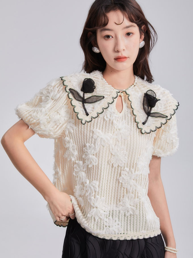 Tulip Embroidered Lace Shirt &amp; Skirt