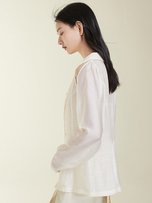 Stitching Shoulder Hollow Shirt