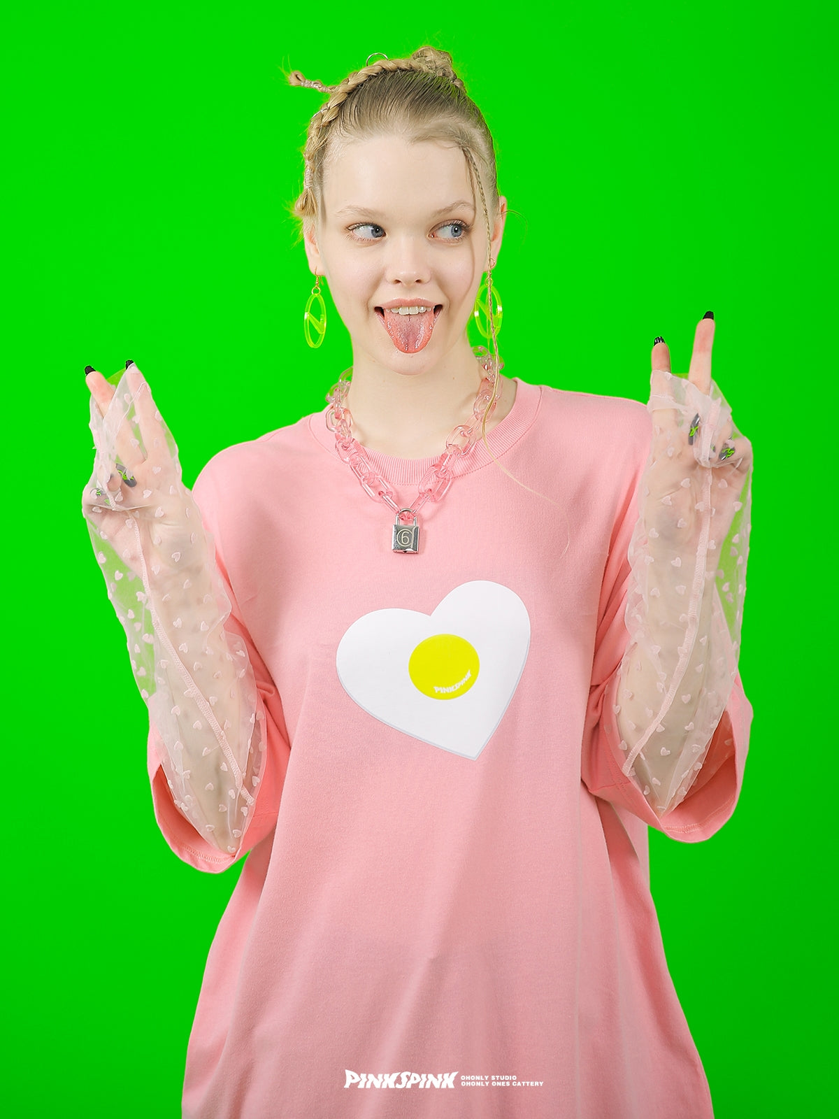 Heart Egg Print Casual Mesh Heart T-shirt