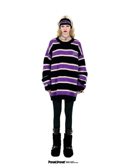 BORDER OVER-SIZE CASUAL KNIT