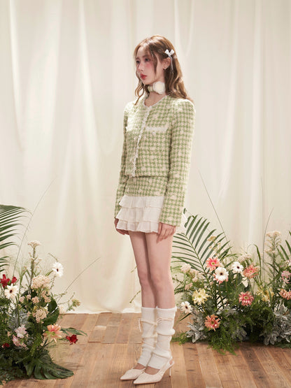 Three-dimensional Flower Fragrance Lace Jacket ＆ Cake Skirt