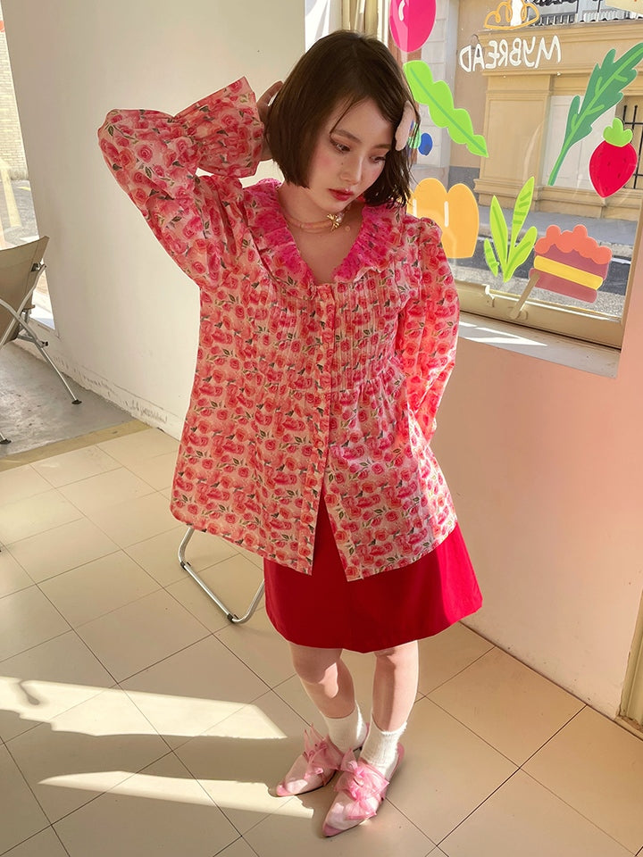 Romantic Rose PLEATED TUCKL LONG-SLEEVED SHIRT