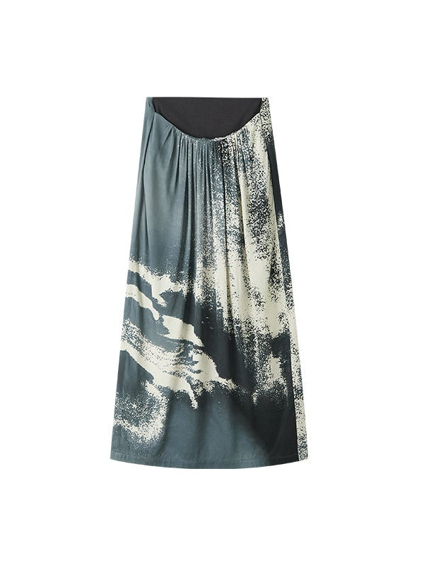 Waist Knitted Stitching PLEATED PRINTED SKIRT