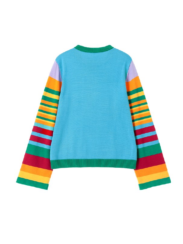 Regenbogenfarbe Retro Striped Strickpullover