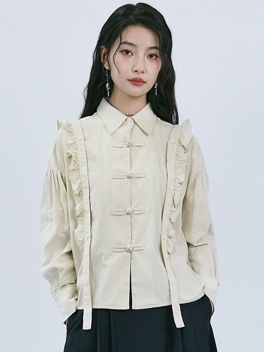 New CHINESE STYLE CORDUROY LACE SHIRT