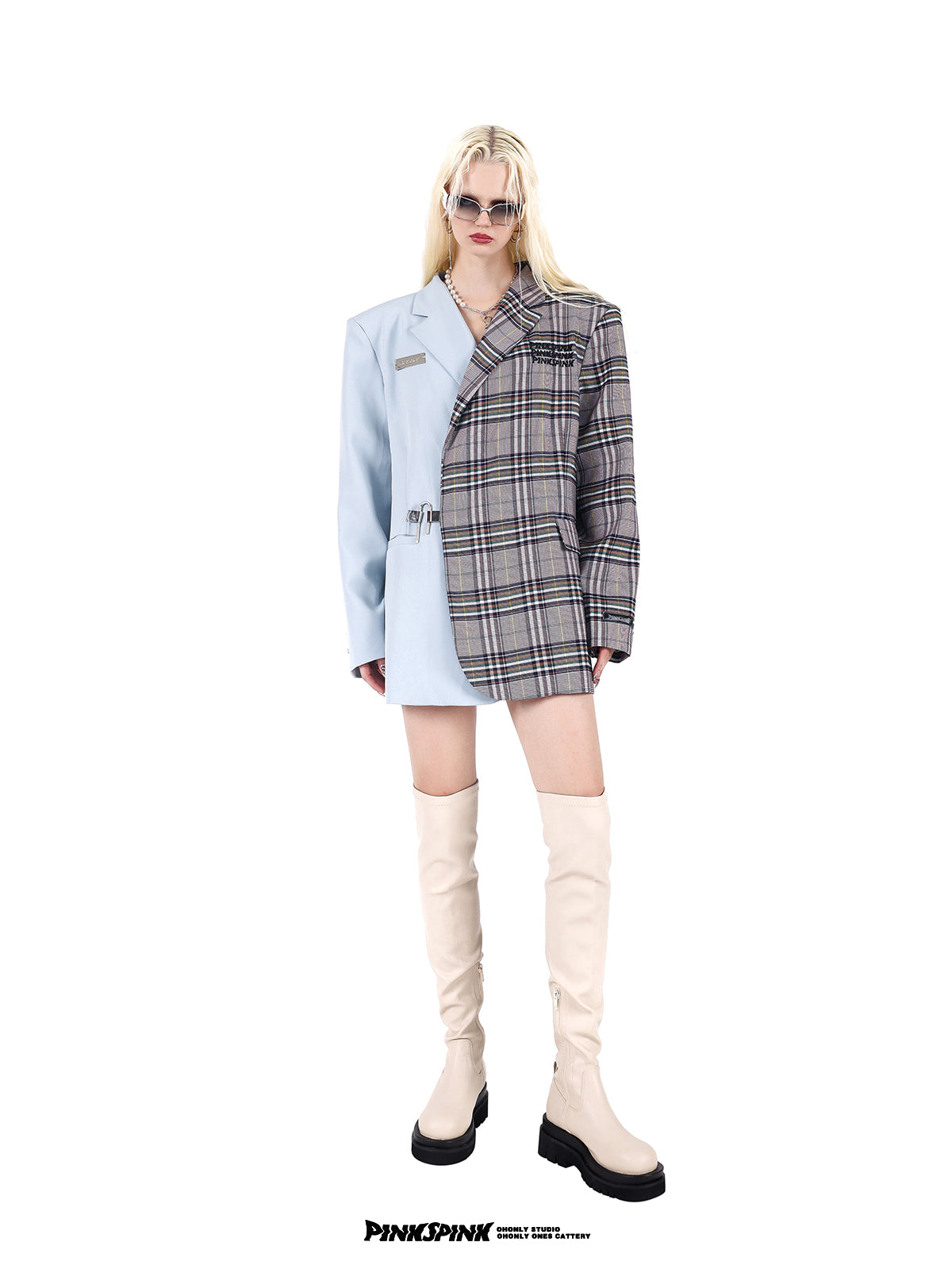 Switching Plaid Girly Tailored-Jacket