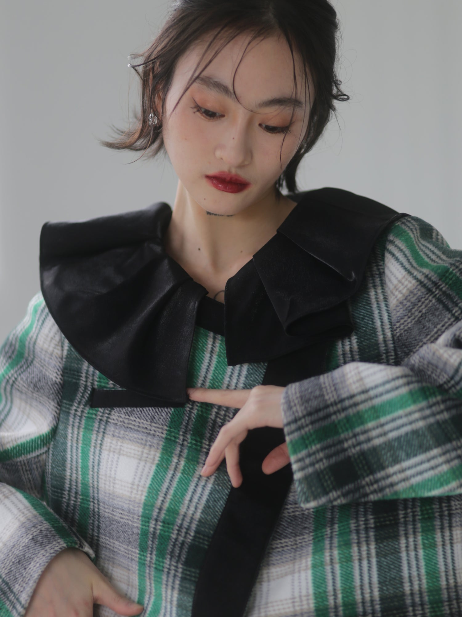 PLAID LACE COLLAR Woolen Jacket