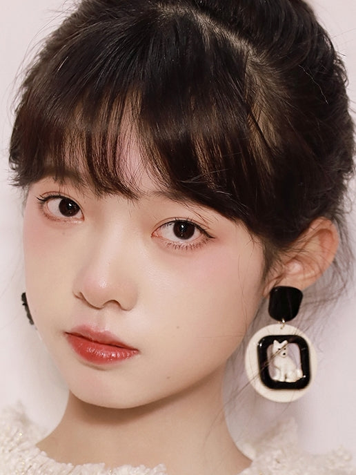 BLACK CAT AND WHITE DOG EARRINGS