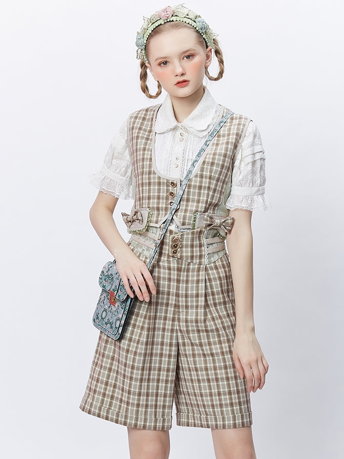 Bow-knot Plaid Stitching Vest