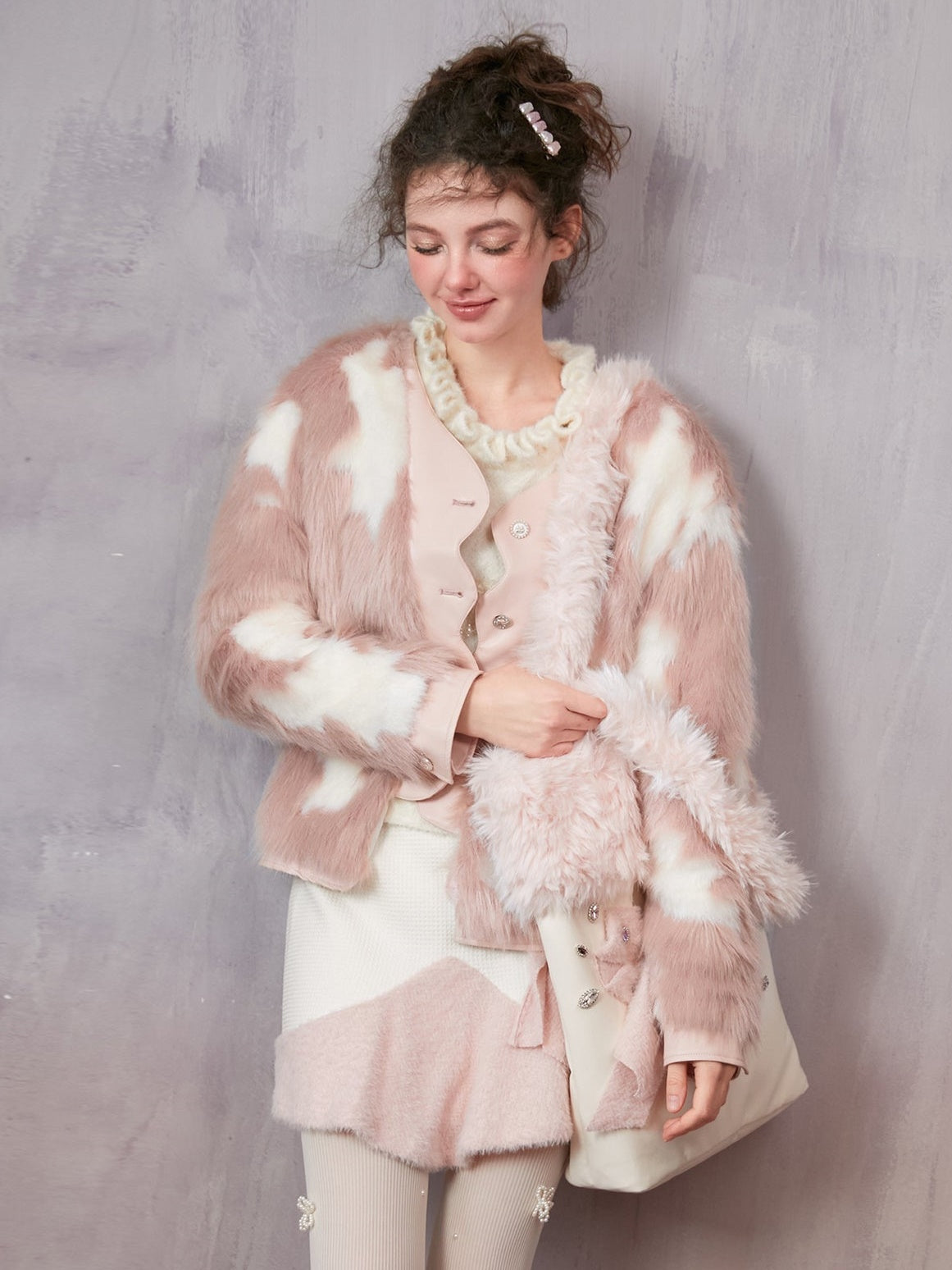 archive cow leather farjacket Fur Hoodie Leather Gather Jacket