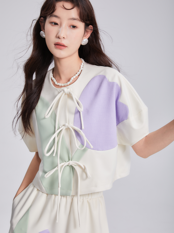 Tulip Bow Short-sleeved Top &amp; Skirt