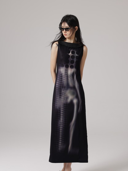 Human Figure Printic Stitching Sleevels Dress