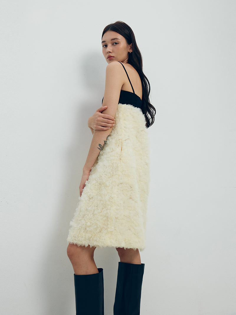 Flower Fluffy Stitching Slip Dress