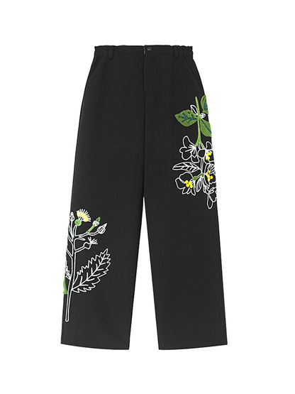 Embroidery Flower Wide-leg Nichi Pants