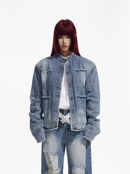 Raw Edge Design Casual Denim Jacket