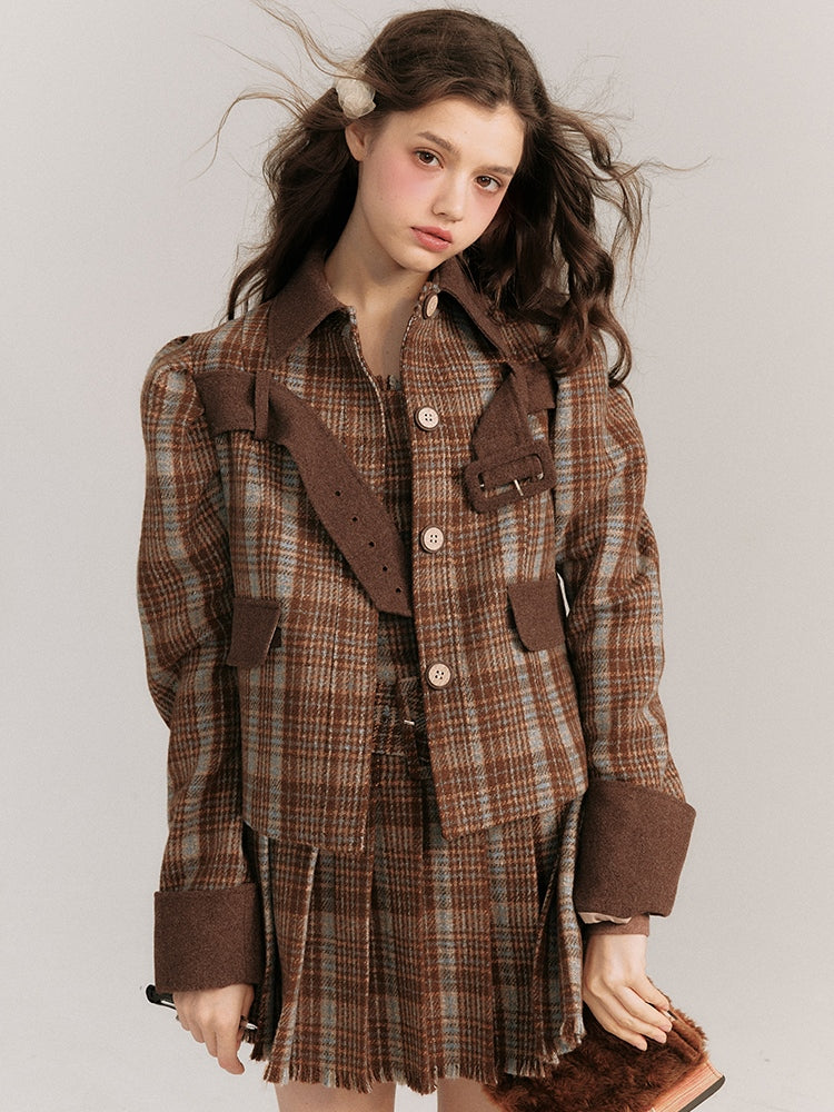 Plaid Belted Jacket