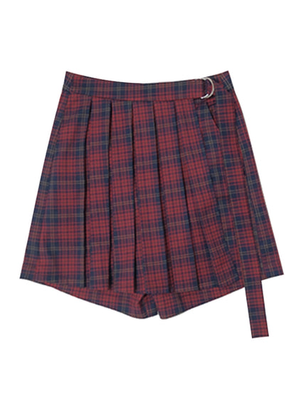 Plaid Pleats Short College Culottes