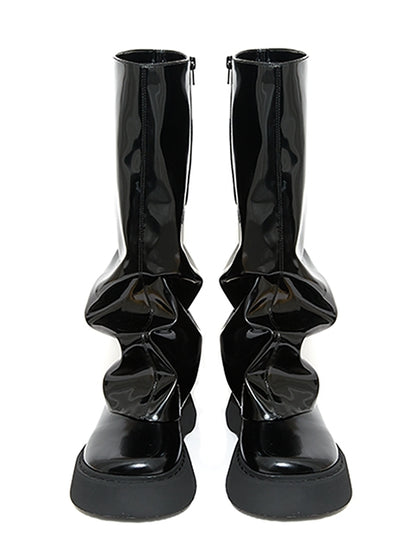 Enamel Wrinkled Platform Boots