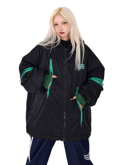 Hooded Zipper Device Cotton Jacket