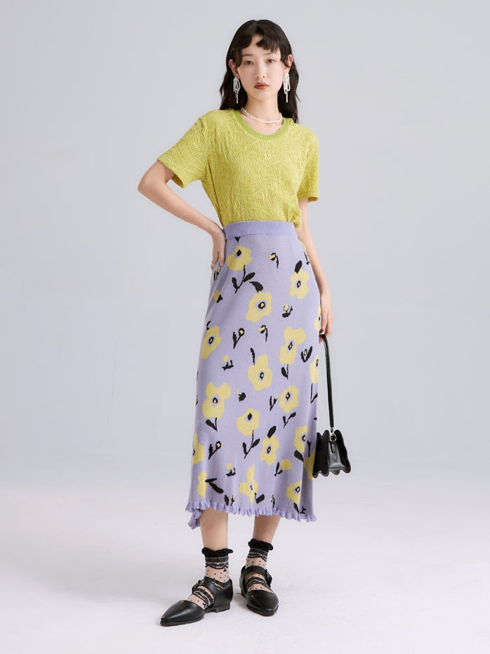 Flower Woolen Jacquard A-type Skirt