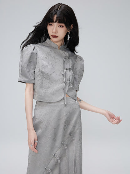 New Chinese Style Tassel Buckle Top &amp; Skirt