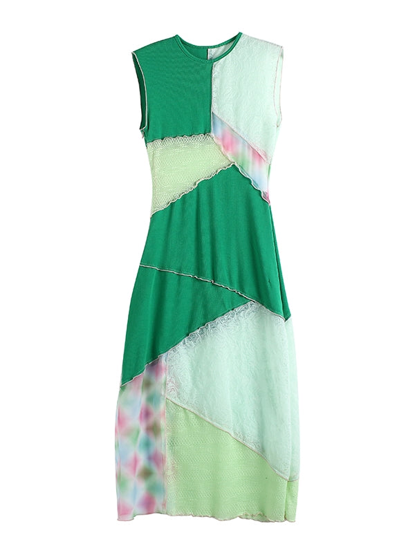 Multi-Color Stitching Color-Blocking Sleeveress Dress