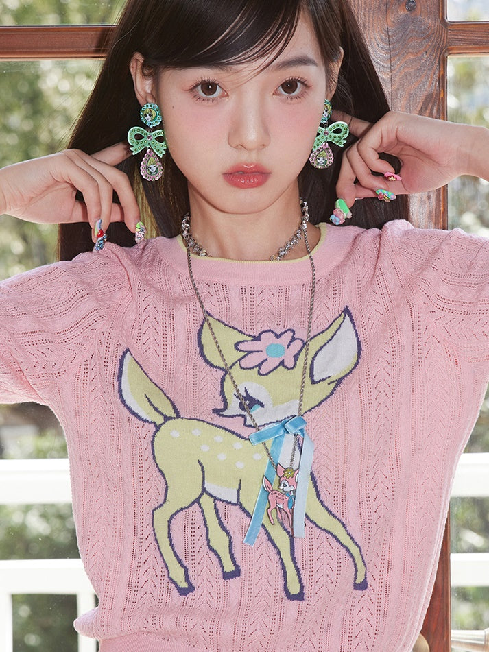 Deer Cartoon Long Necklace