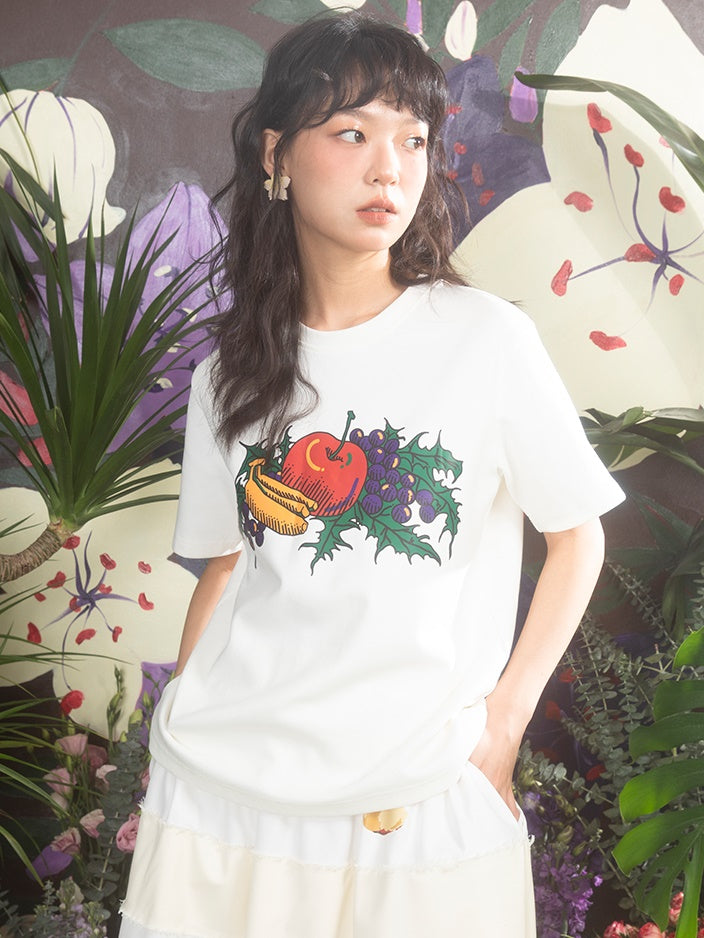 Oil Painting Fruit Printed Loose T-shirt