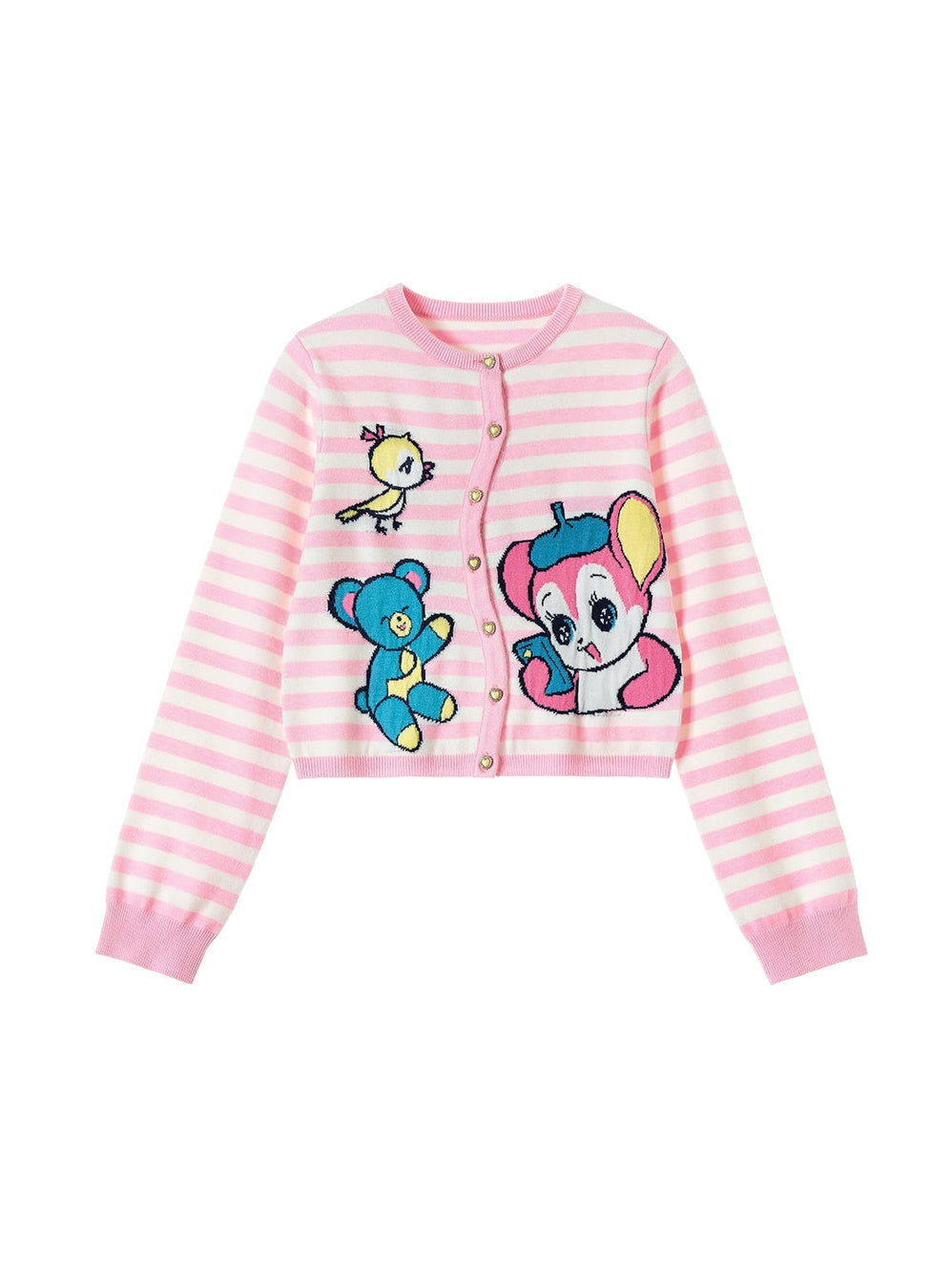 Showa Bear Cartoon Striped Knitted Cardigan