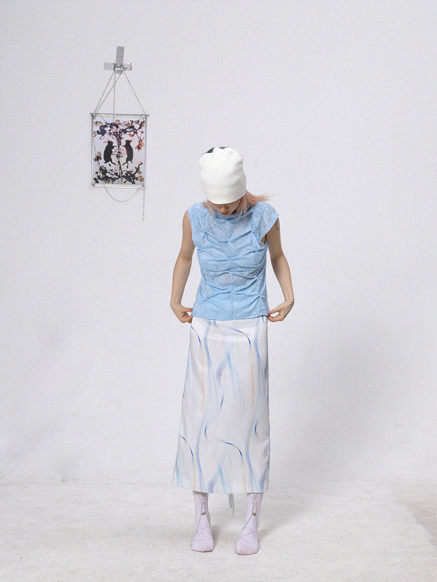 Back-slit Water-color Long Nichi Skirt