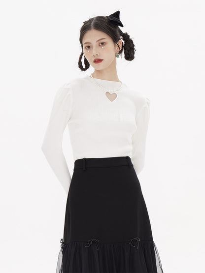 Heart-Cut Tight Power-Shoulder Knit