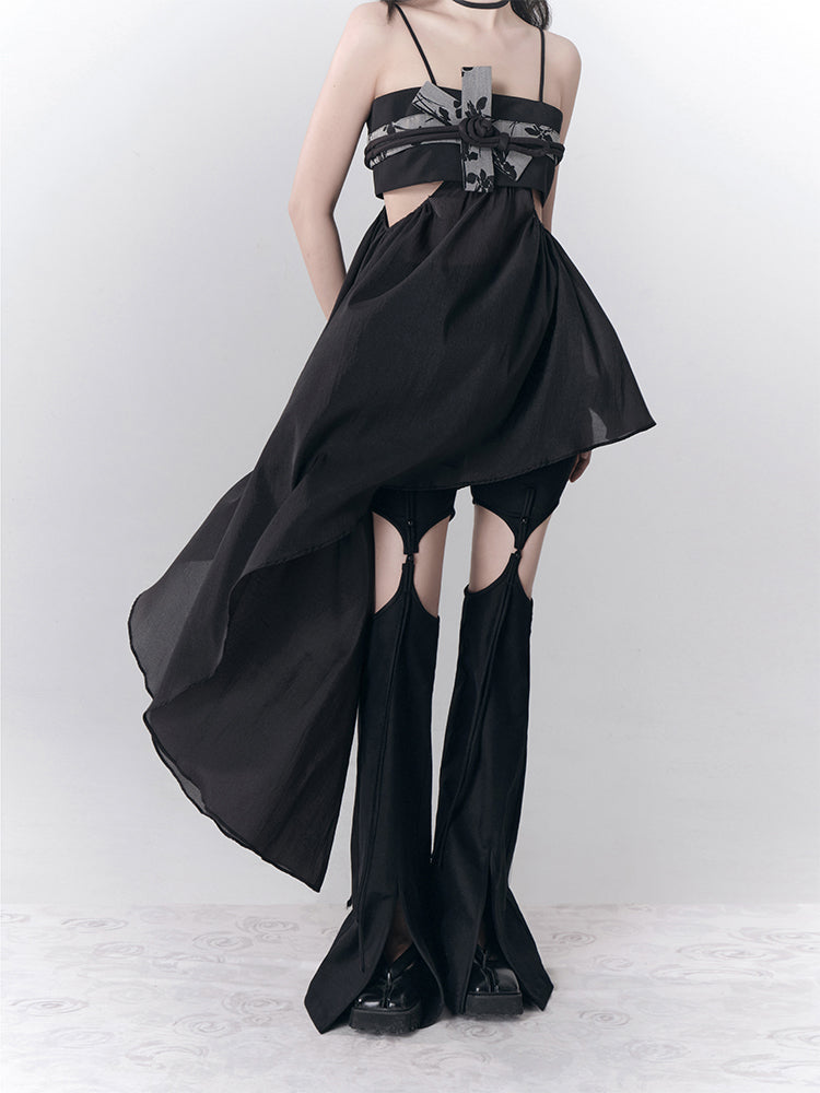 New CHINESE STYLE BUCKLE HOLLOW SLIT PANTS