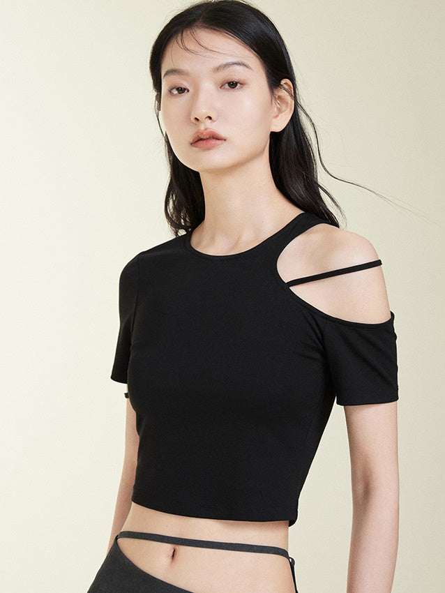 Shoulder Hollow Tie T-shirt