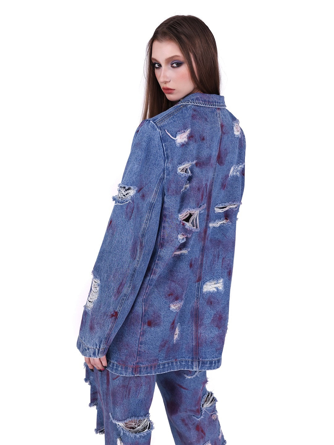 IRREGULAR SUPER HOLE SHOULDER PADS DENIM JACKET