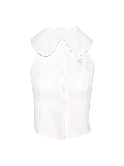 Halter Neck Sleeveless Doll Collar Shirt