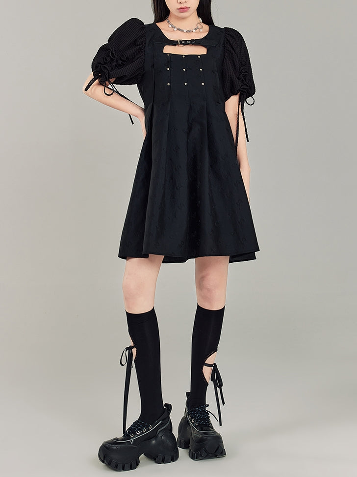 Leather Buckle Rivet Black Dress