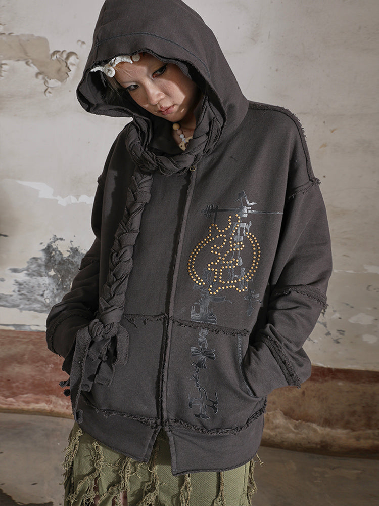 Braided Printed RIVETS LOOSE ZIP-UP PARKA