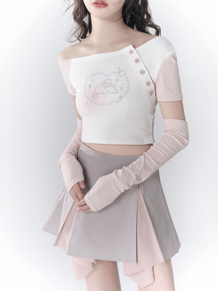 Asymmetric Strapless Sleeve T-shirt