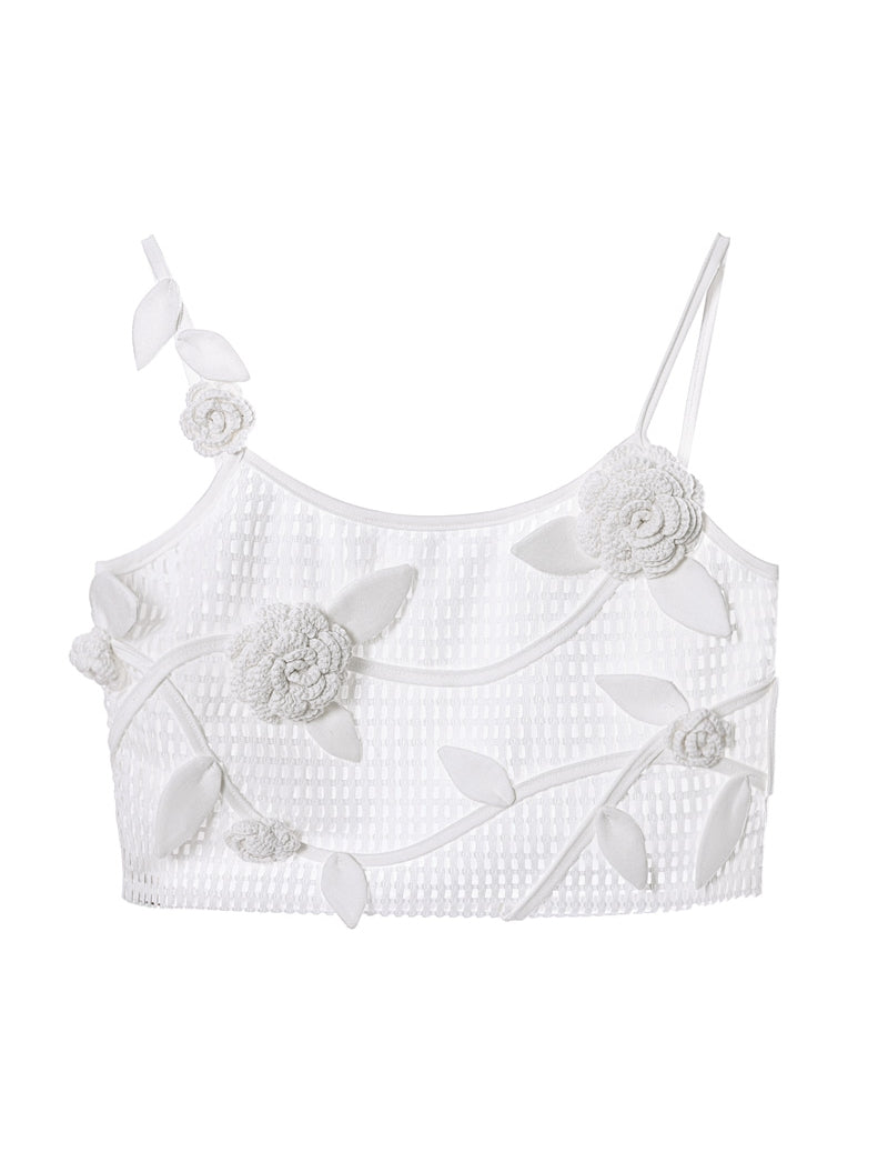 MESH EMBROIDERY FLOWER Rose Three-dimensional camisole