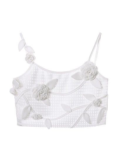 Mesh Embroidery Flower Rose Three-dimensional Camisole