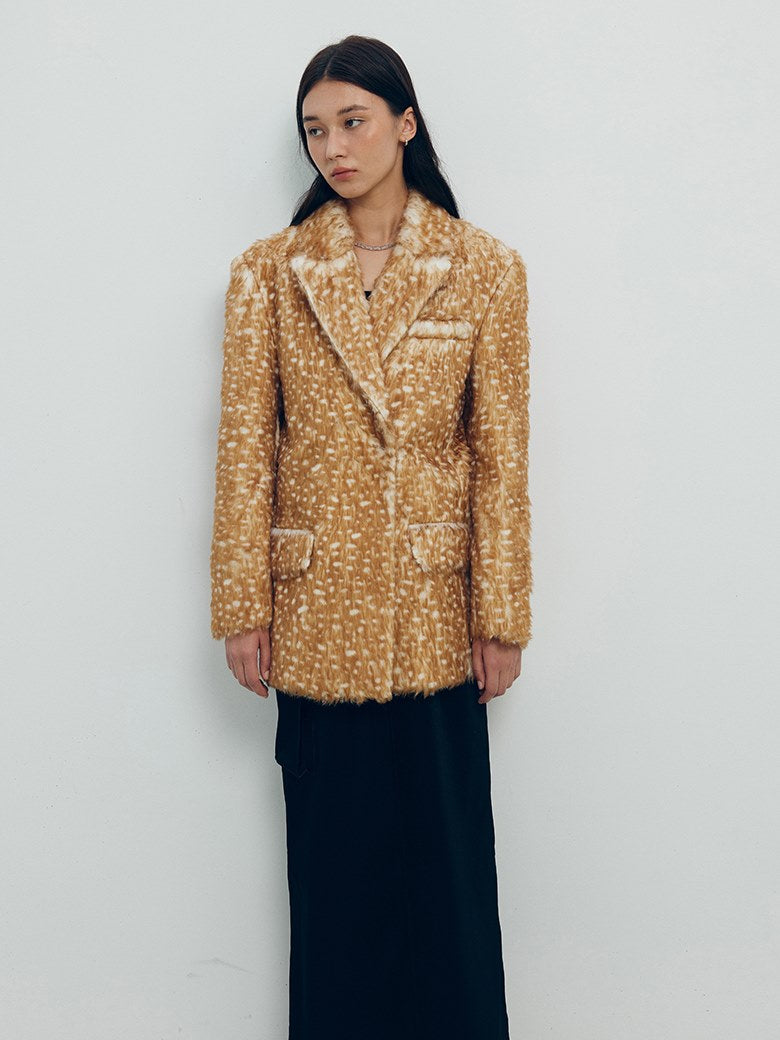 Animal-print Eco-fur Mid-length Jacket