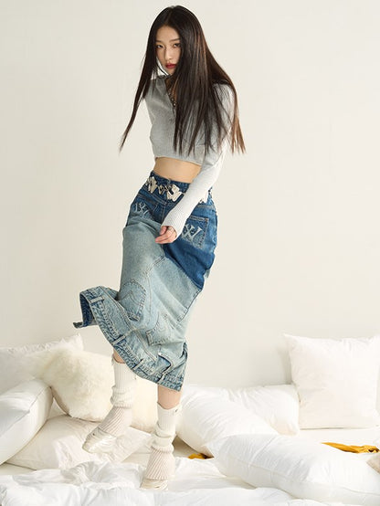 Gradient Fishtail Denim Skirt