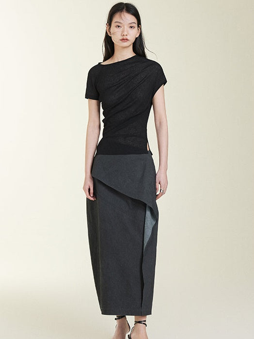 Pleated asymmetrical t-shirt