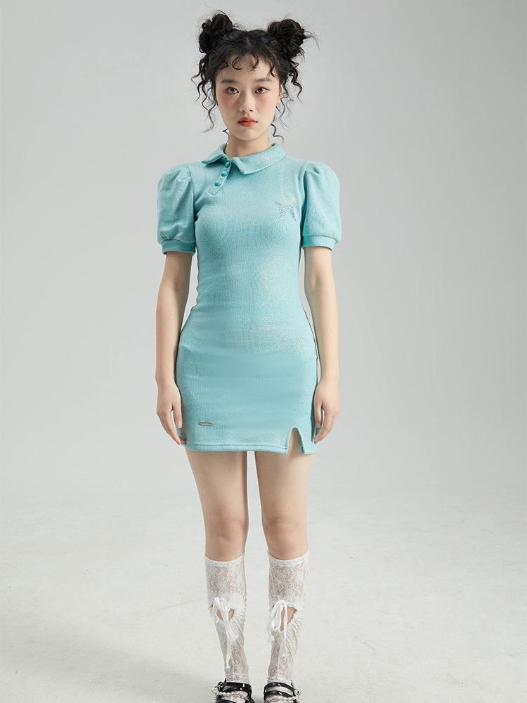 PUFF SLEEVE POLO COLLAR Dress