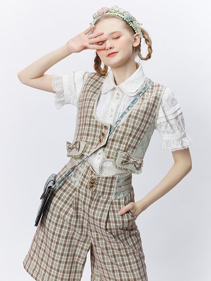 Bow-knot Plaid Stitching Vest