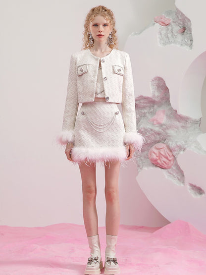 Small Fragrance Short COAT &amp; A-LINE SKIRT &amp; VEST THREE-PIECE Setup